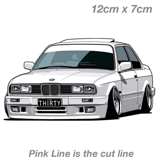 BMW E30 White Tuned  Laptop , Car  Vinyl  Sticker 