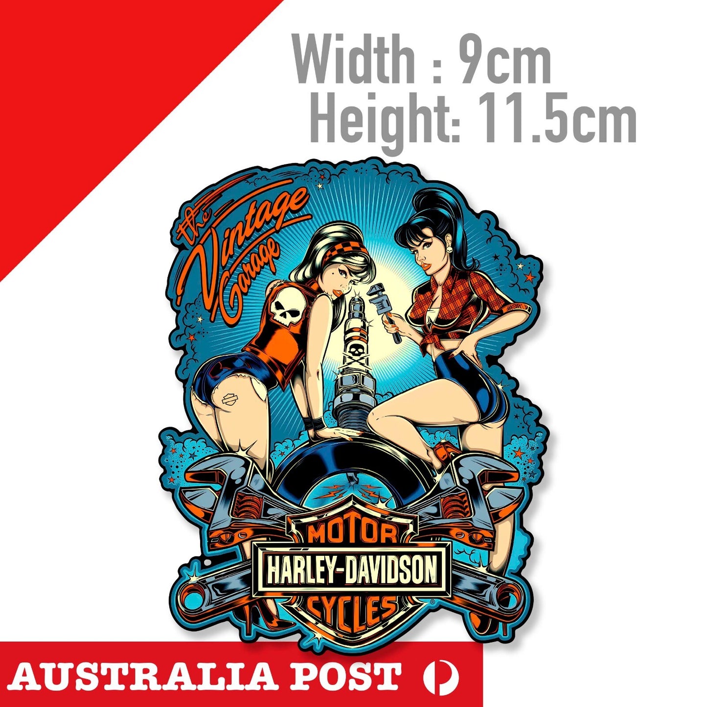 Sexy Tattoo Mechanic Girl, Harley Davidson , Motorcycle Pin Up Girl Sticker