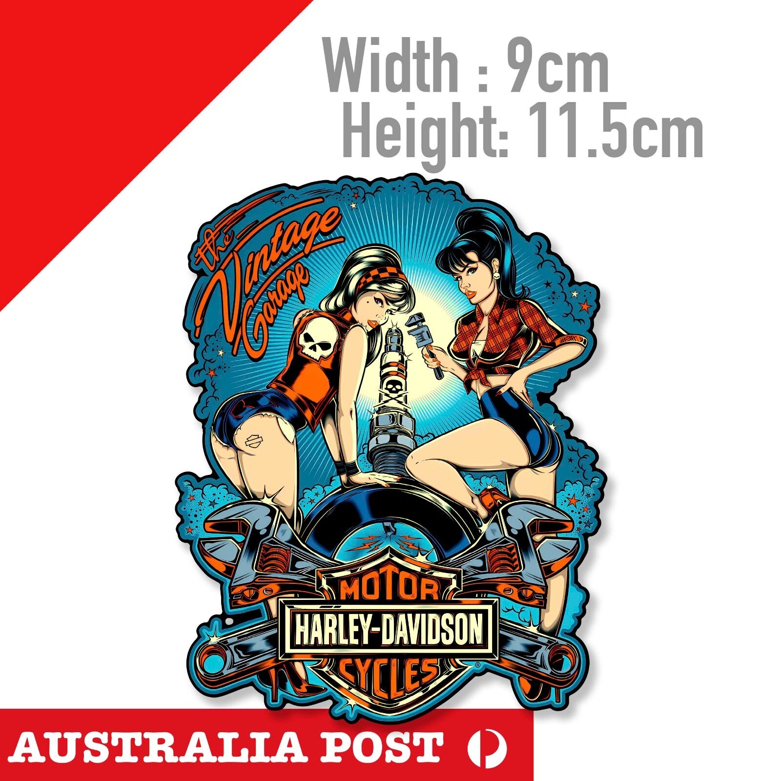 Sexy Tattoo Mechanic Girl, Harley Davidson , Motorcycle Pin Up Girl Sticker