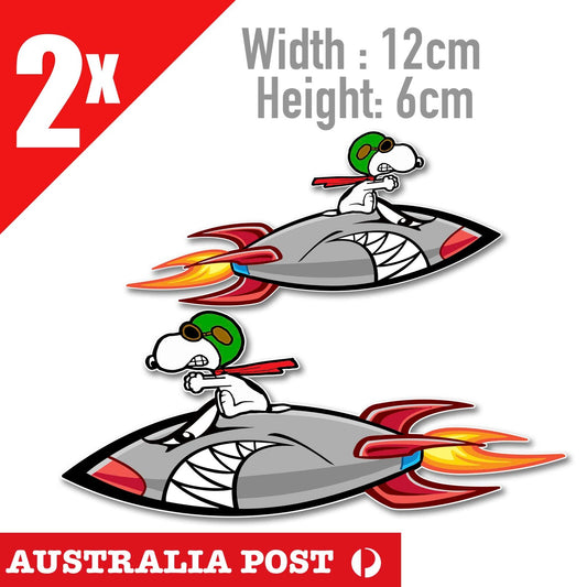 Angry Rocket Snoopy The Dog with Flame Helmet Motorbike Bike Grey Stickers