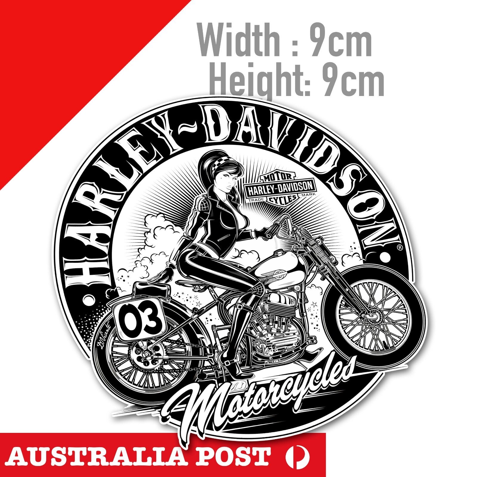 Harley Davidson Motorcycle Black & White Sexy Girl Rider Sticker