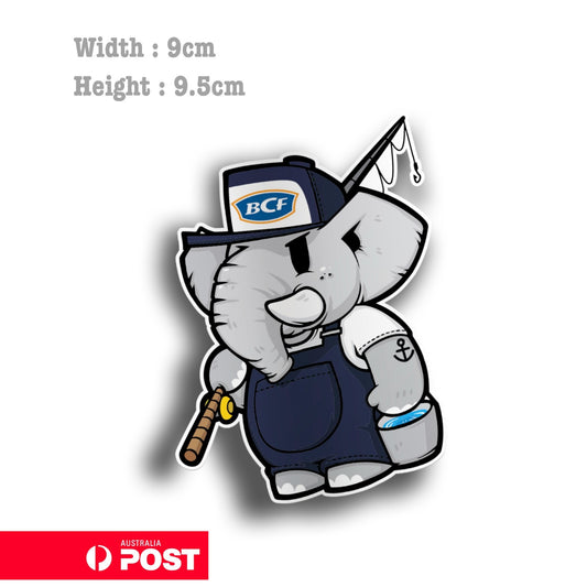 BFC Logo Elephant Fisher Mascot , Fishing Camping Sticker 
