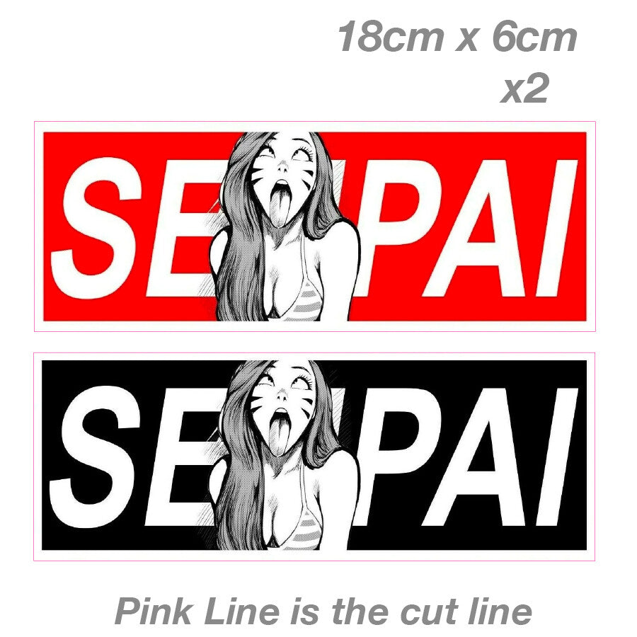 Senpai Please Anime Sexy Girl Black and Red  JDM Slap Decal Sticker 