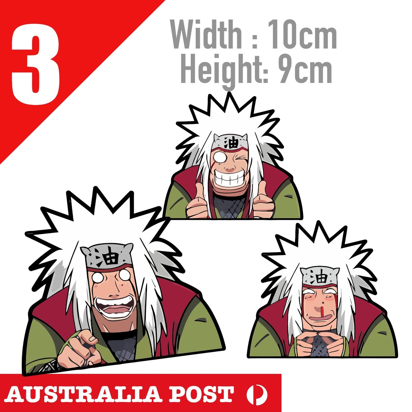 Naruto - Jiraiya 3D Motion Anime 3x JDM , Car Window Sticker