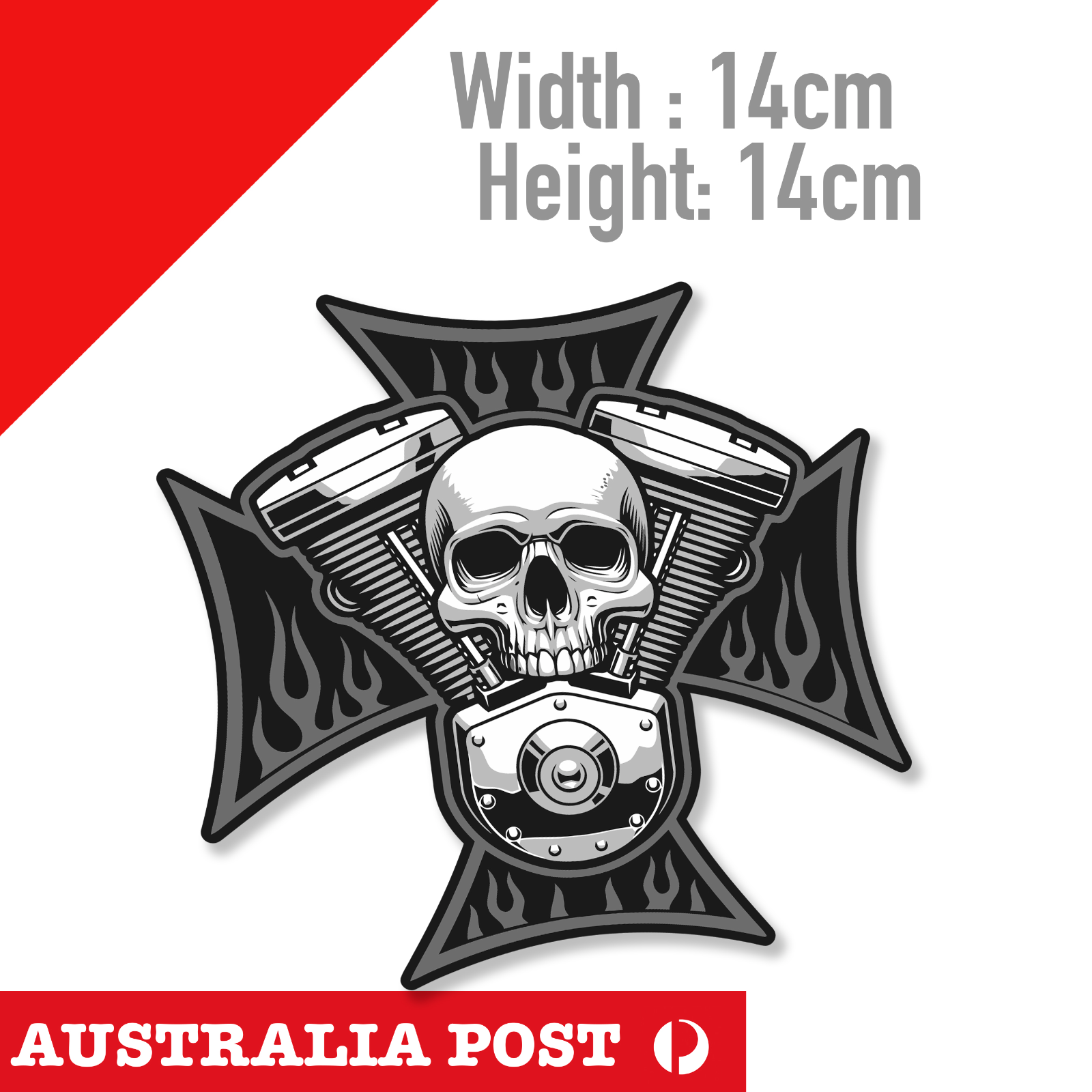 Skull Head Flame Motorcycle TWIN V Power Engine,Fuel Tank, Motorcycle  Sticker