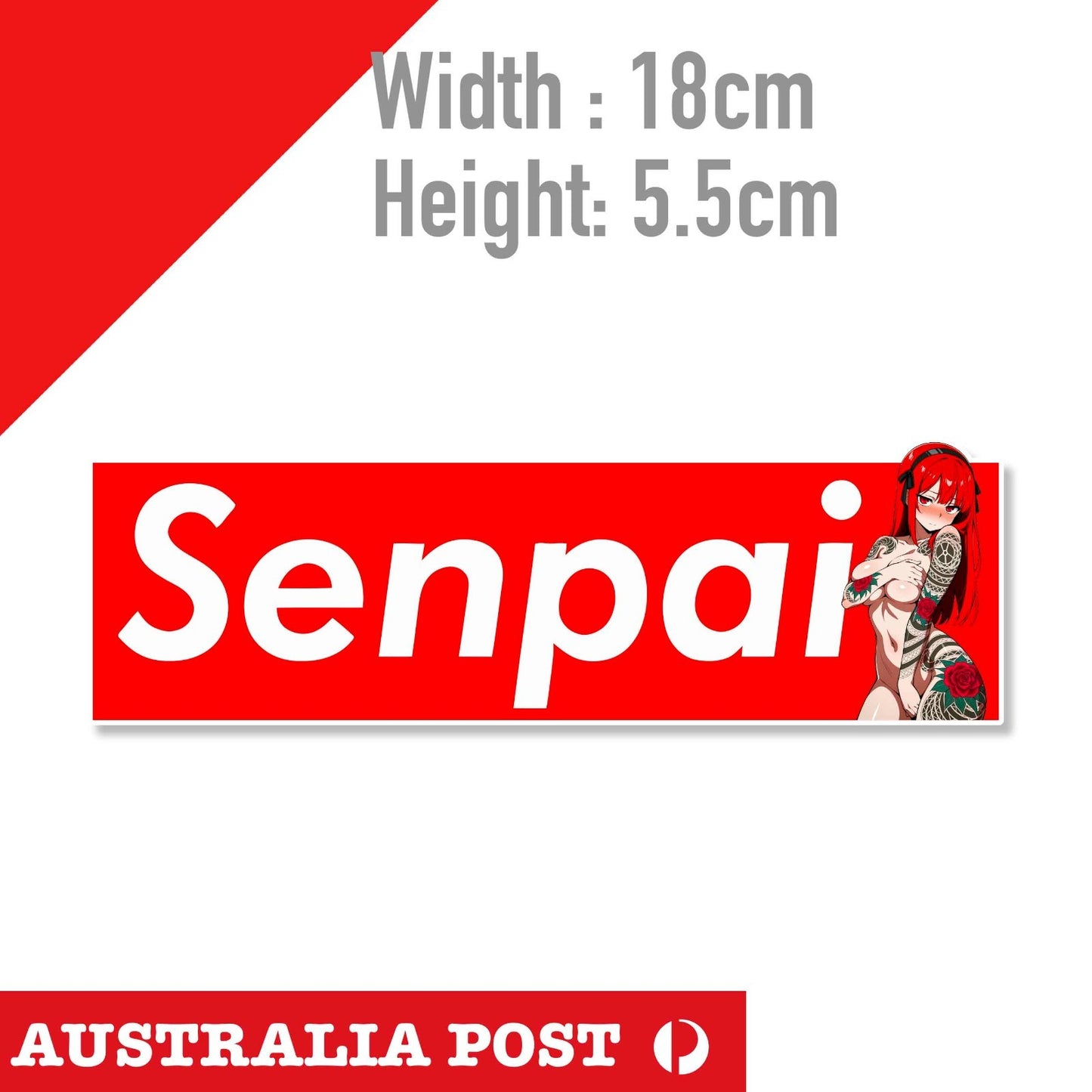 SENPAI Pls Anime Girl Waifu Slap JDM HENTAI Red Head Tattoo Anime Sticker