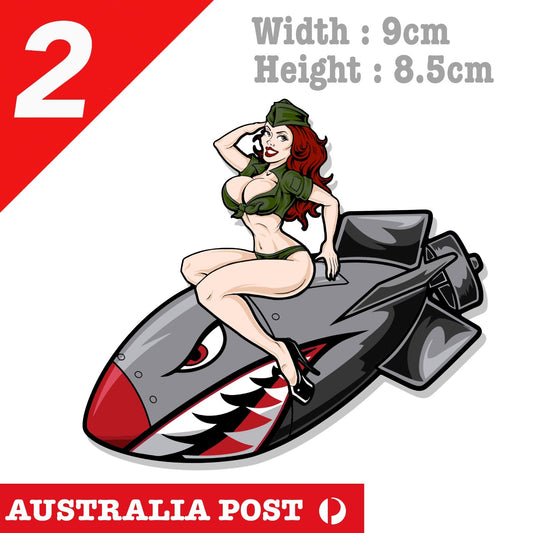 Angry Bomb with Teeth Pin Up Girl - Bombs Away  Decal Sticker