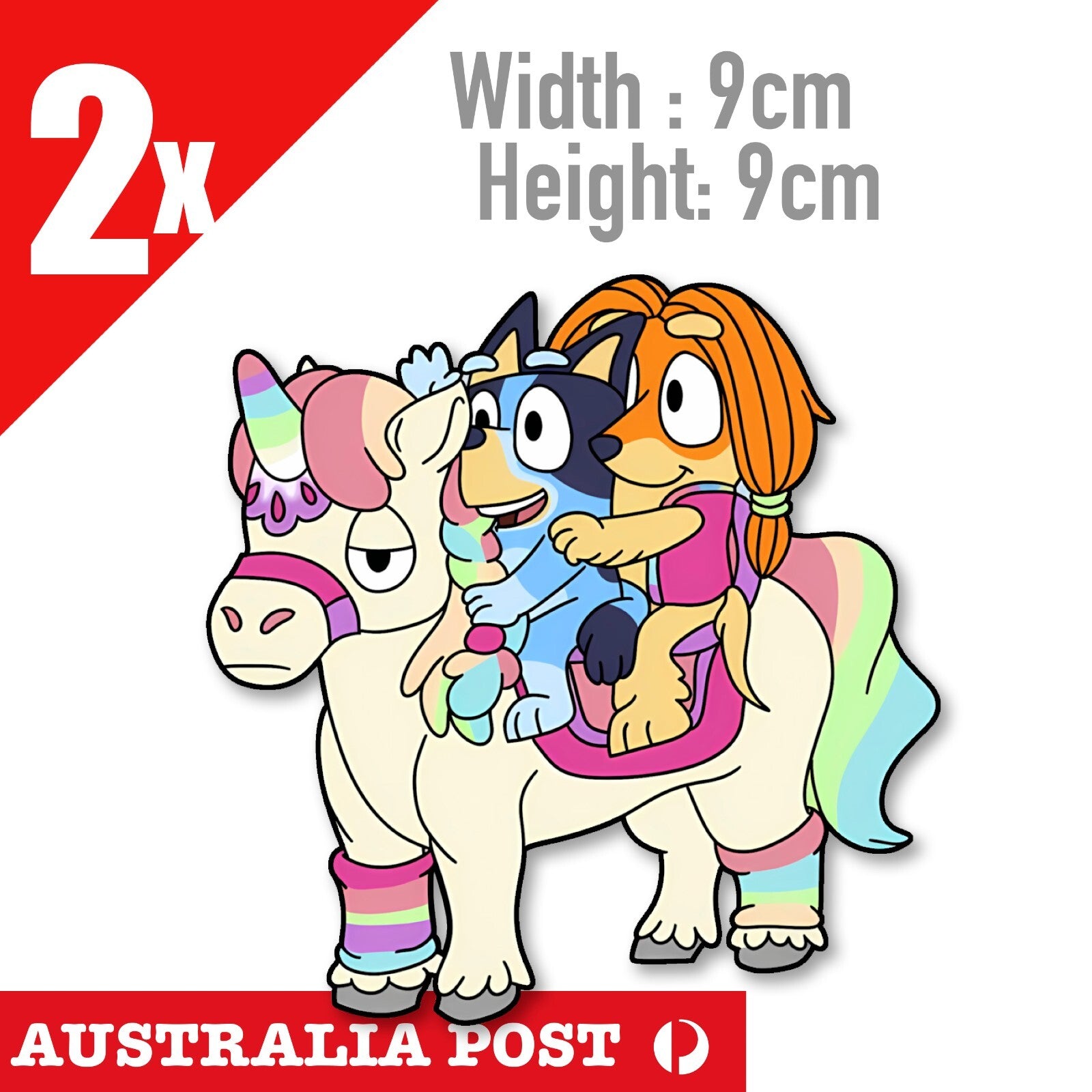 Bluey The Dancing Dog with Rainbow Unicorn Cartoon Stickers