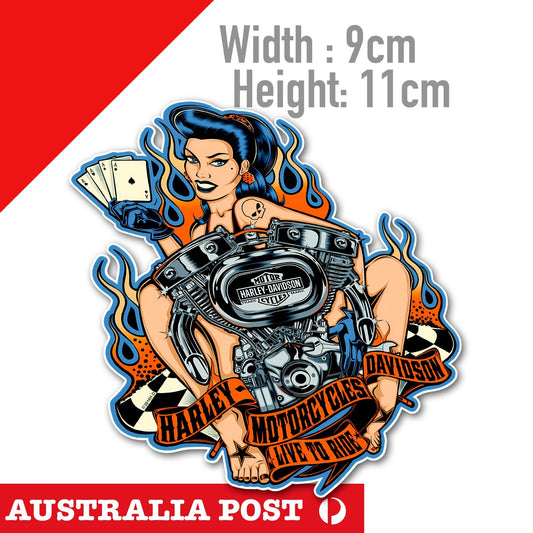 Harley Davidson Motorcycle Sexy Pin Up Girl ENGIN, Live to Ride Sticker