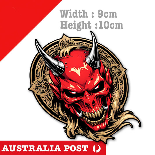 Demon Oni Mask , Skull Head With Horns,SKULL BAPHOMET, GOTHIC GRUNGE Sticker