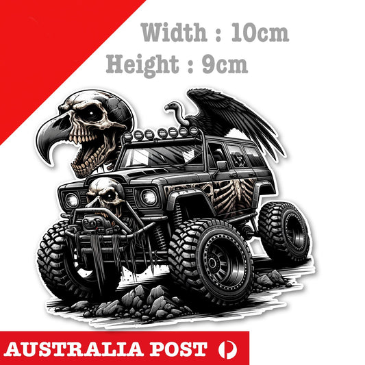Apocalyptic Skull Monster Truck, Skull Monster Truck With Flames, Skull,Sticker