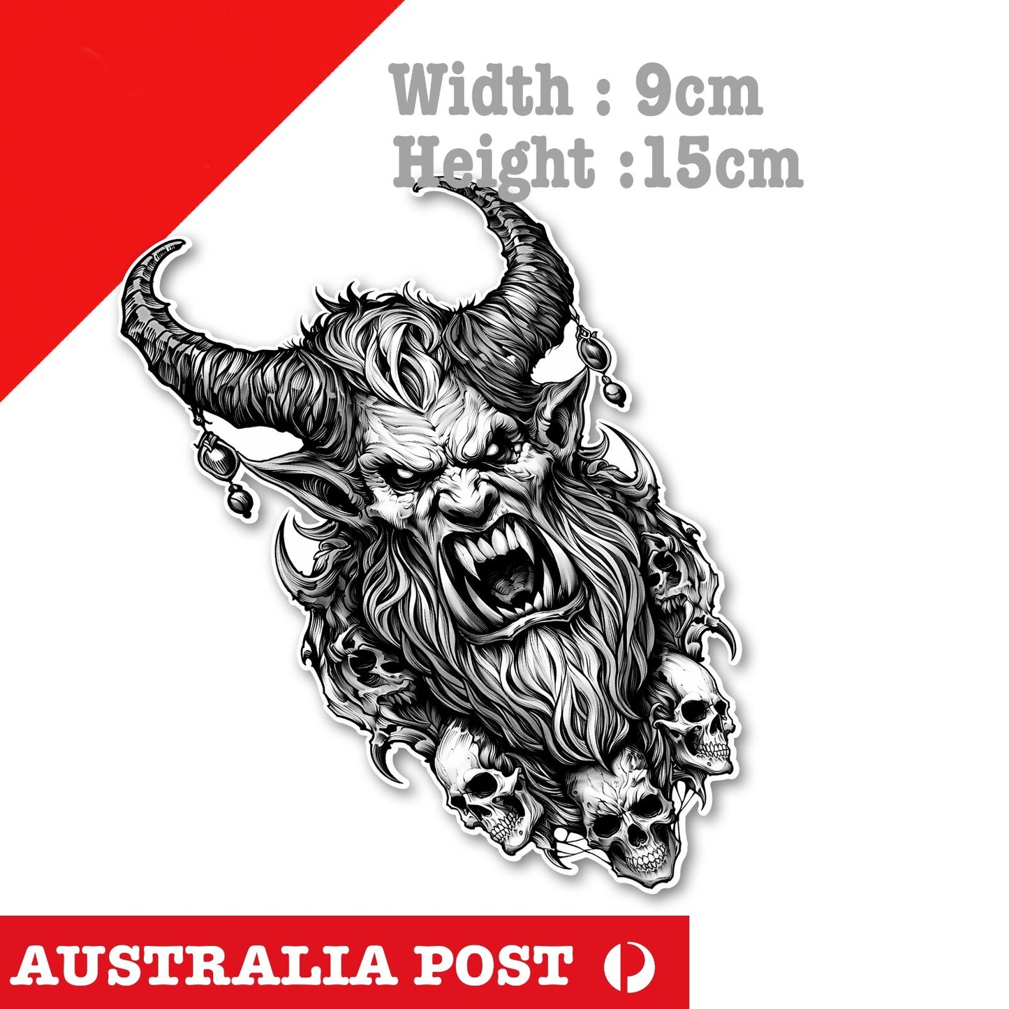 Demon with decapitated Skull Heads tattoo, Demon with horns Sticker