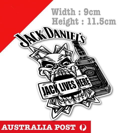 Jack Daniels Whiskey Skull Logo Jack Lives Here - Fridge Bar Decal Sticker