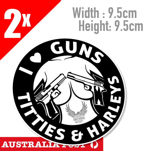 I Love Guns, Titties, & Harley Davidson Eagle Funny Decal Stickers