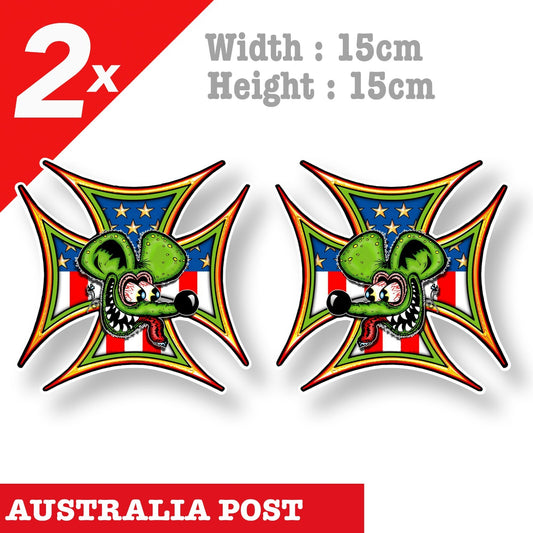 RAT FINK Nation Logo Cross Logo Stickers