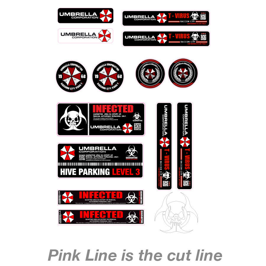 UMBRELLA CORPORATION BIOHAZARD Resident Evil Pack 15 piece Decal Sticker 