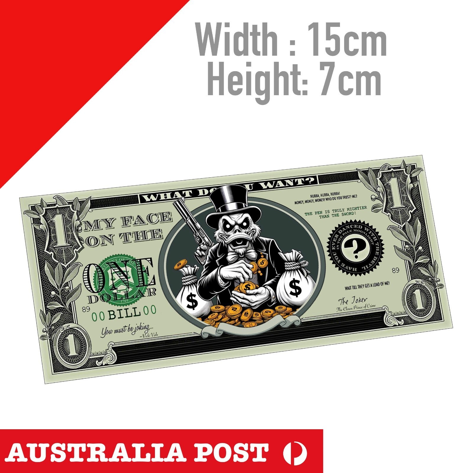 One Dollar Bill Donald Duck Scrooge, Money , Laptop, Car Funny Sticker