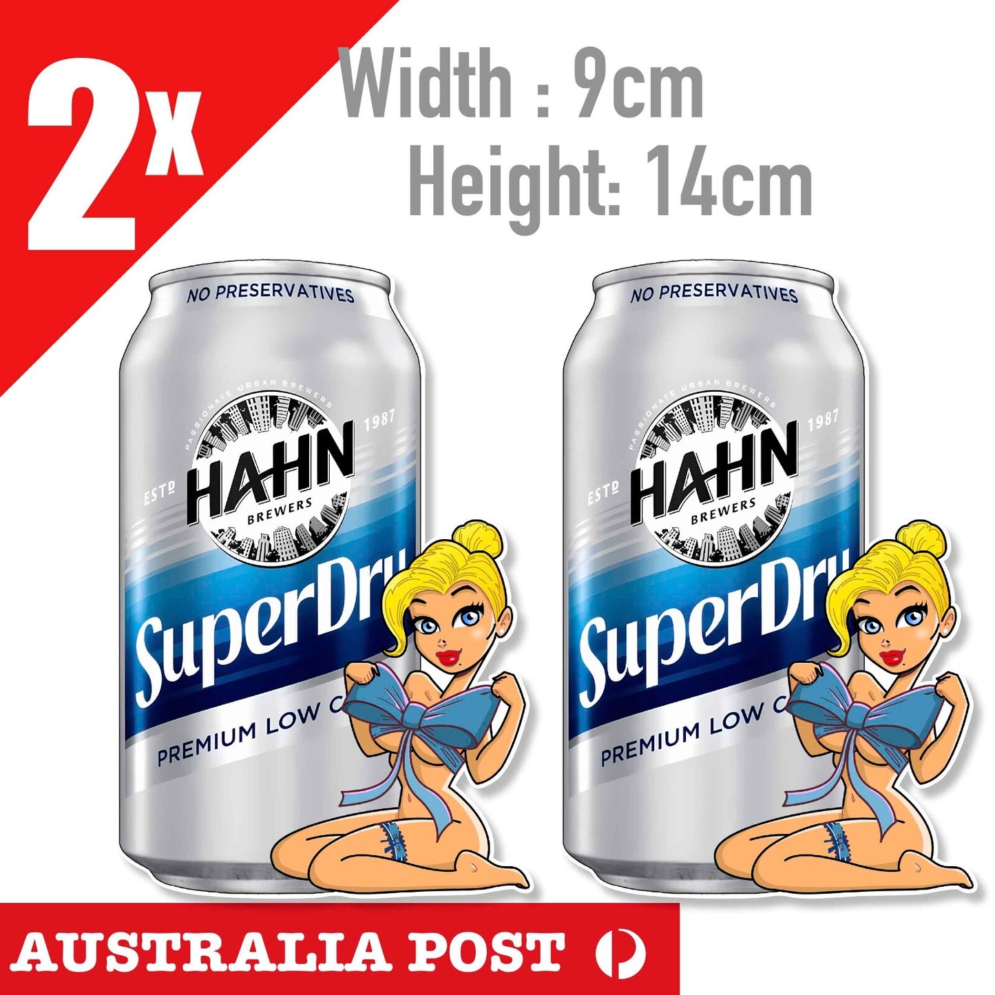 HAHN SuperDry Beer Can  Sexy Blonde Pin Up Girl Bar Fridge Laptop, Car  Sticker