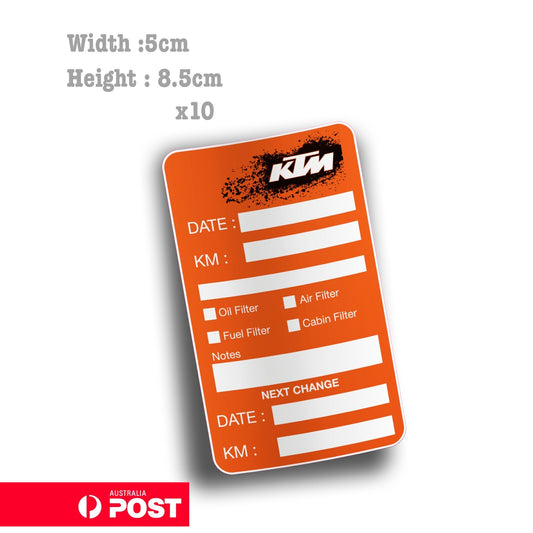 KTM Racing Oil Change Service Reminder x10 Cars Trucks Ute Vans Sticker