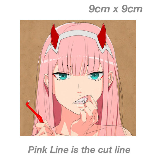 Zero Two Darling in the FranXX Anime Fang Teeth Laptop , Car  Vinyl  Sticker 