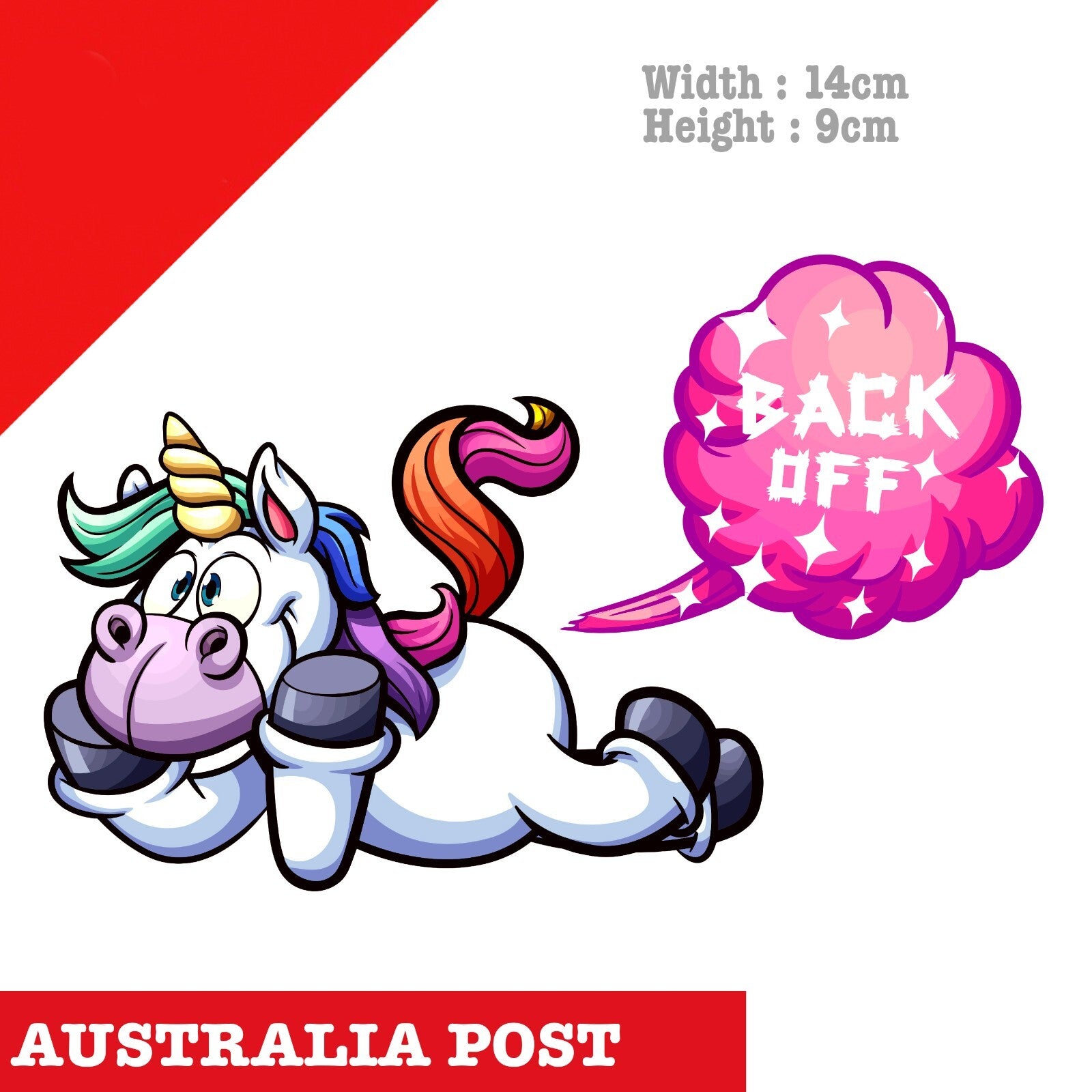 Unicorn Sticker Farting Unicorn BACK OFF Car Window Funny Cartoon Decal Sticker