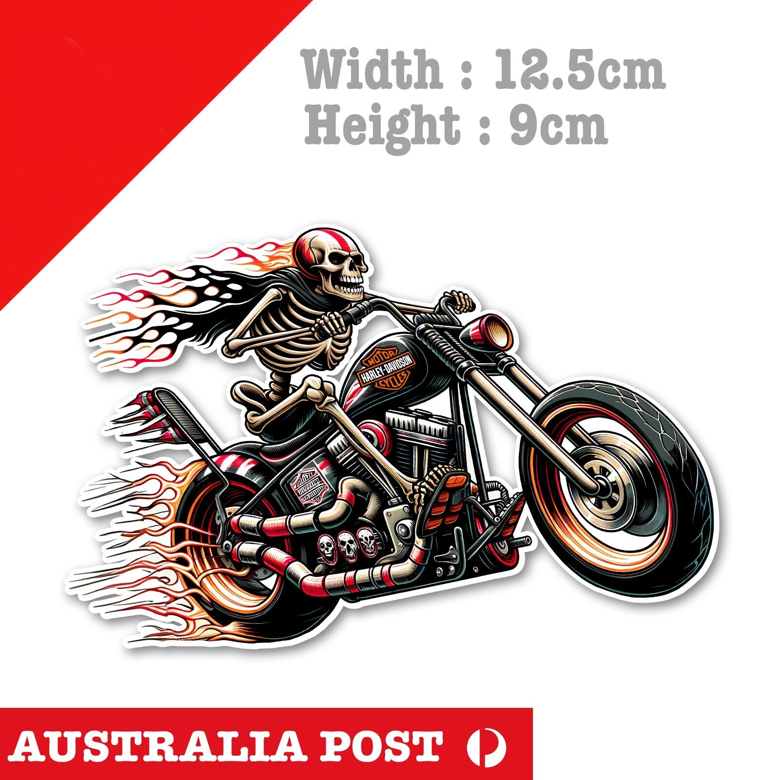 Harley Davidson Skull Motorcycle Rider with flames, Skull, laptop Sticker