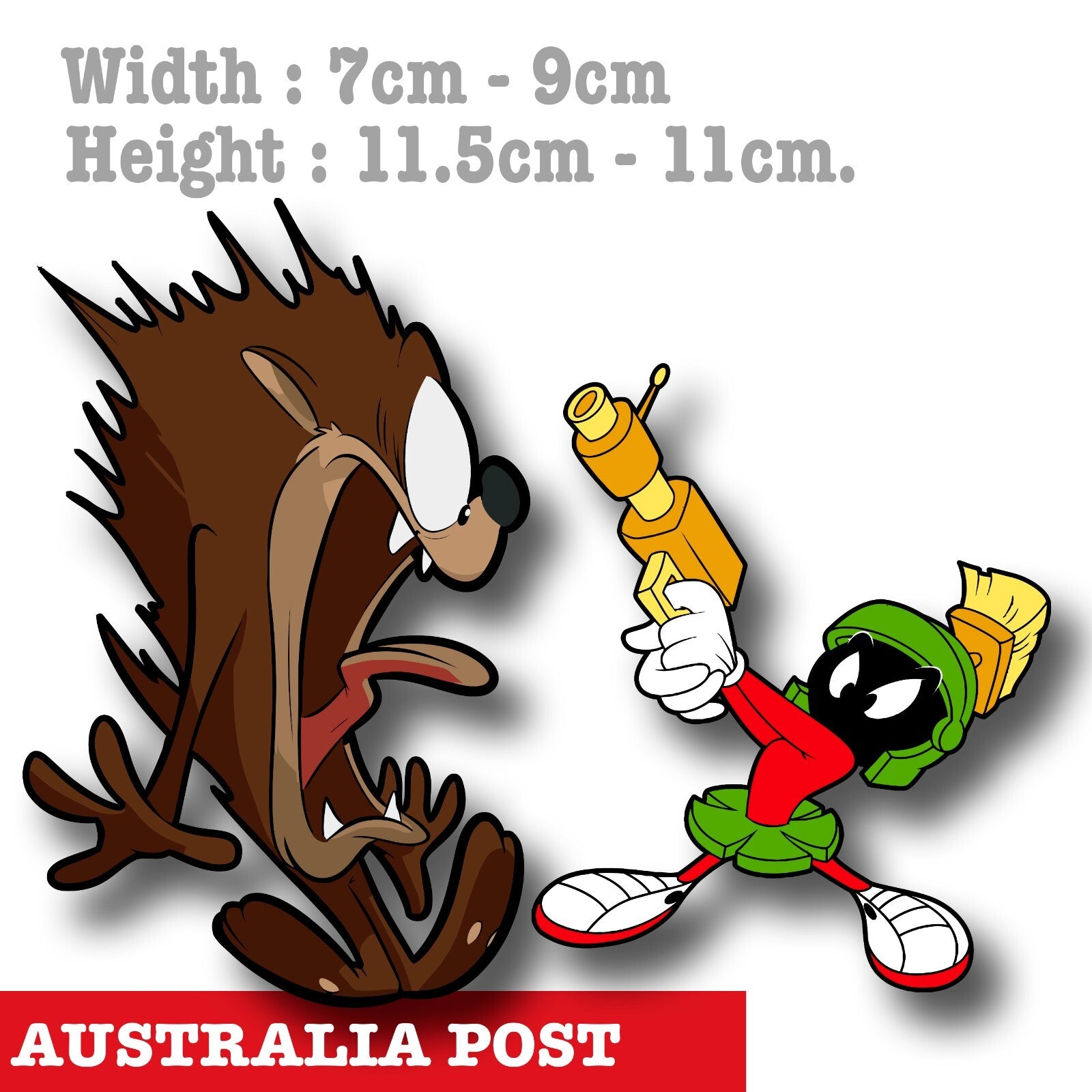 Tasmania Devil & Marvin the Martian with Gun  Funny - Looney Tunes Sticker