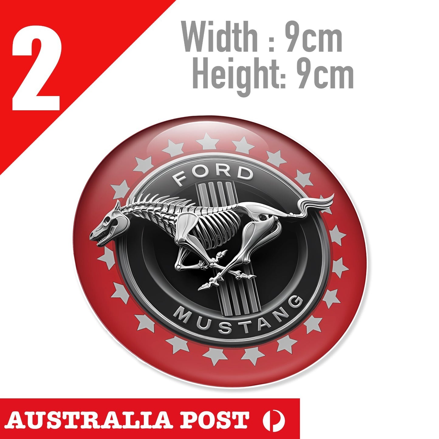 Ford Mustang SKULL PONY Red Logo , Ford Mustang Pony Logo Stickers