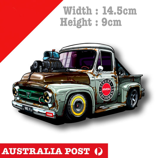 RYCO Filter Hot Rod Rusted Old Truck, Hot Rod Old Ford Truck Sticker