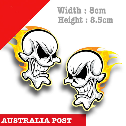 SKULL head with Flame, Motorcycle Fuel Tank, Helmet Vinyl  Stickers