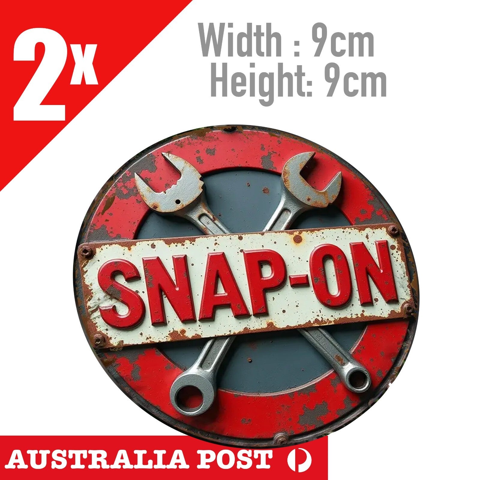 SNAP ON TOOLS Round Rustic , Metal Style, Car, Garage , Mechanic Rust Stickers