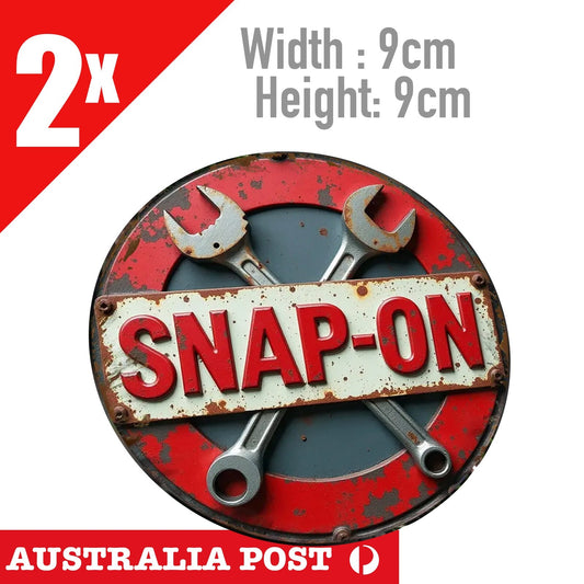 SNAP ON TOOLS Round Rustic , Metal Style, Car, Garage , Mechanic Rust Stickers