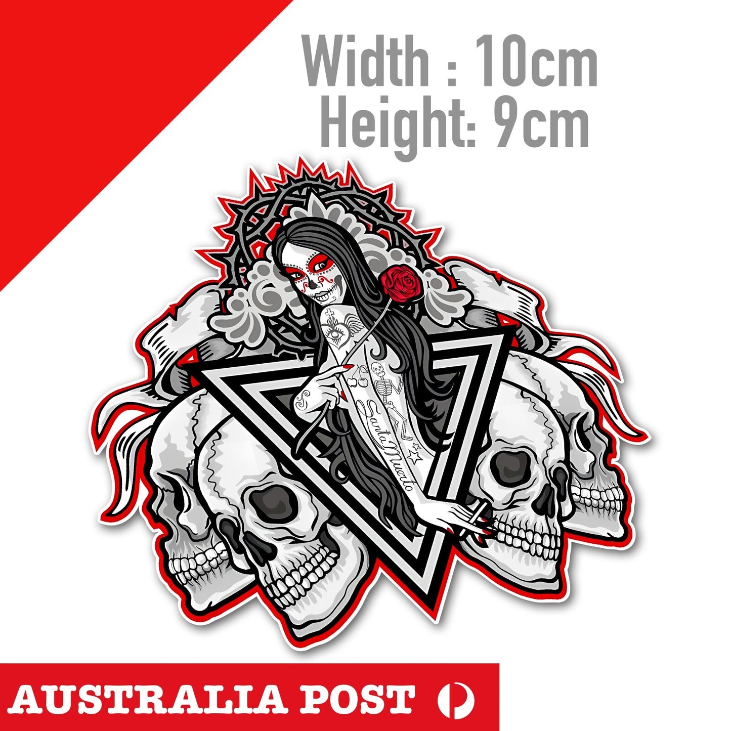 Gothic Girl with Skull Head, Day of Death Tattoo Girl Sticker
