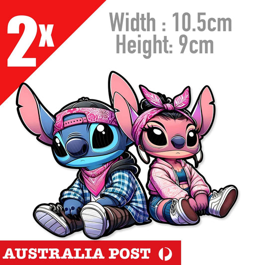 STITCH & Angel Pink Vinyl Decal Sticker Car Window Laptop Lilo Disney Hawaii