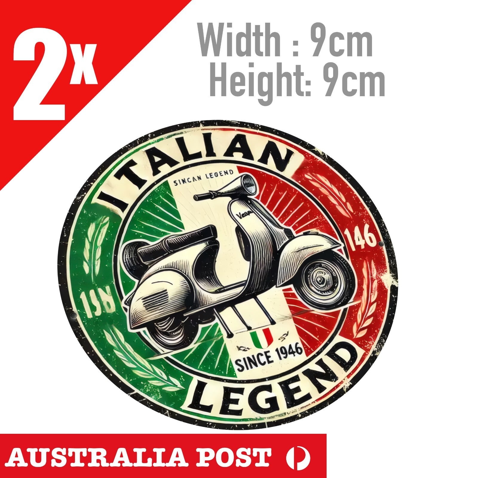 VESPA Italian Flag Motorcycle 1946, damaged, Rustic Style Round  Stickers