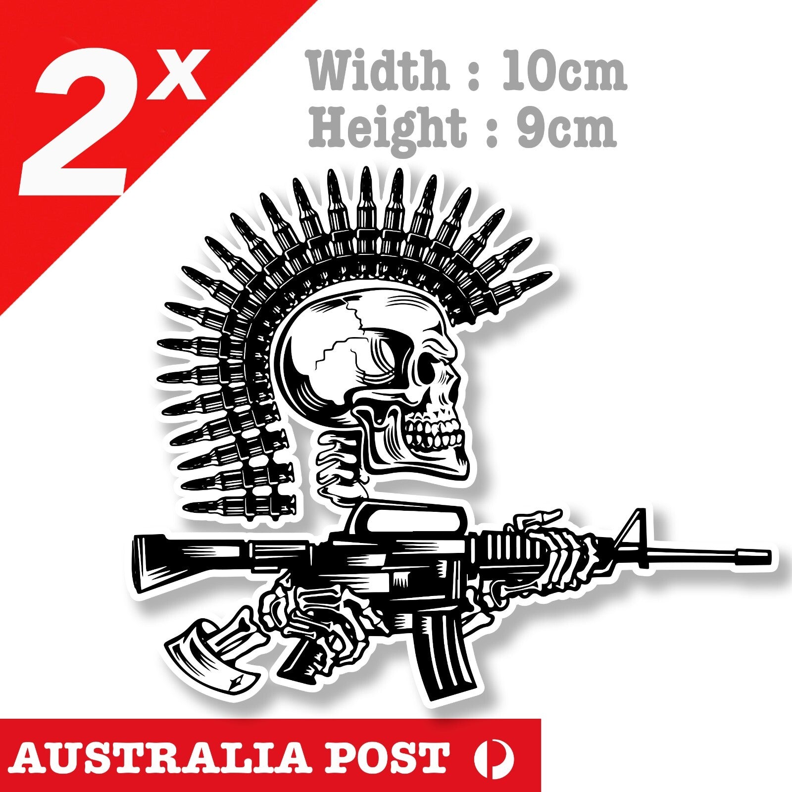 SKULL MOHAWK Machine Gun,  Motorcycle, Gun, JDM Laptop , Car, Skull Sticker