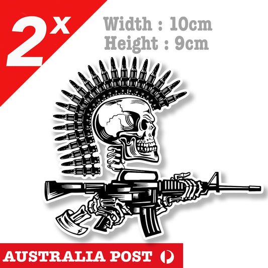SKULL MOHAWK Machine Gun,  Motorcycle, Gun, JDM Laptop , Car, Skull Sticker
