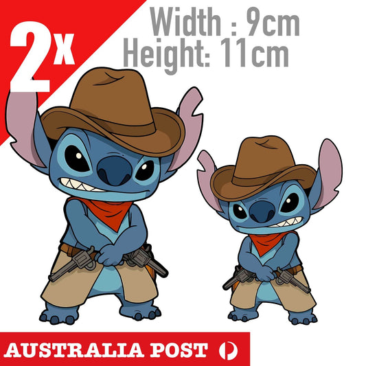 STITCH Cowboy Vinyl Decal Sticker Car Window Laptop Lilo Disney Hawaii Back OFF