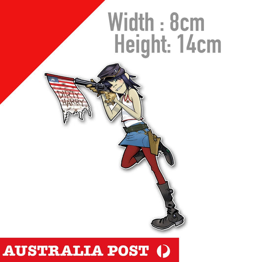Gorillaz 2-D Band Dirty Harry, Amrican Flag Laptop , Car Sticker