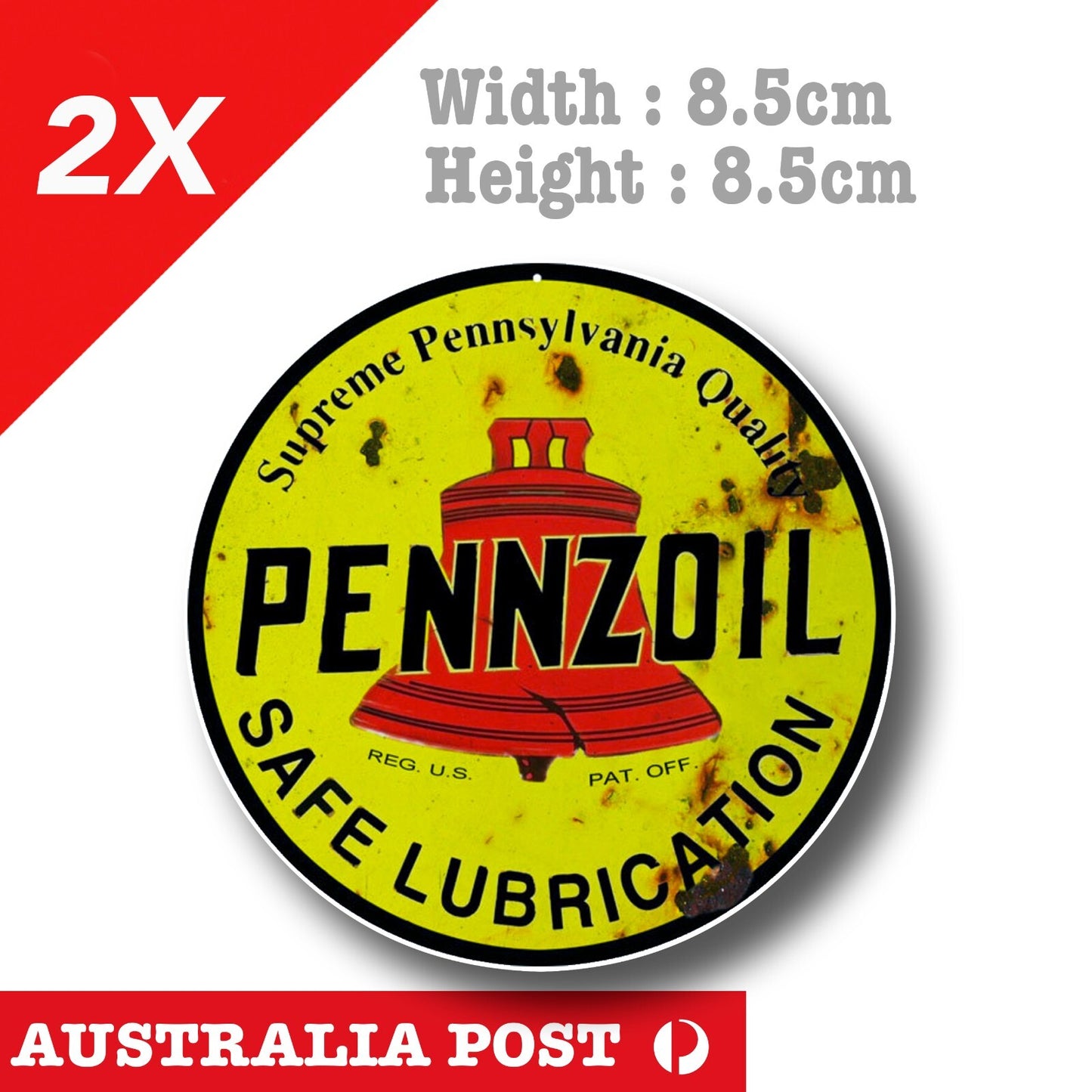 PENNZOIL Lubricant Oil Logo, Vintage Rusty Old Damaged Vinyl  Sticker
