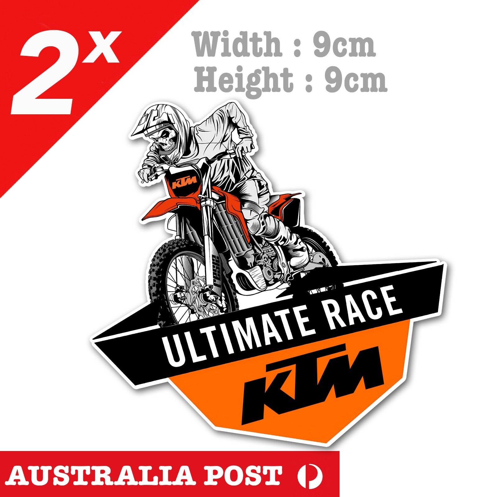 KTM Red Dirt Bike Skull Rider Badge, MotoGP, Truck, Ute, Laptop  Stickers