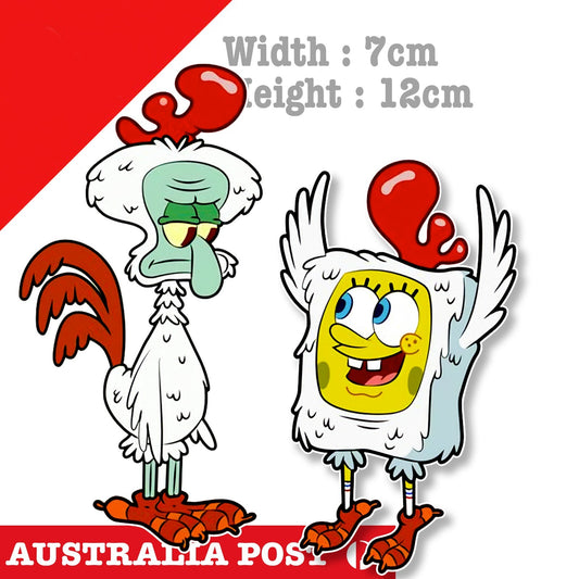SpongeBob and Squidward in Rooster Costumes Stickers
