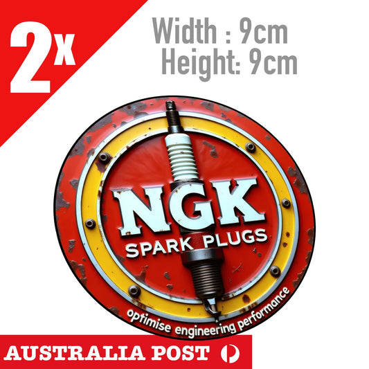NGK Spark Plugs Performance Round Rustic, Damaged, Rust Garage Vintage  Sticker