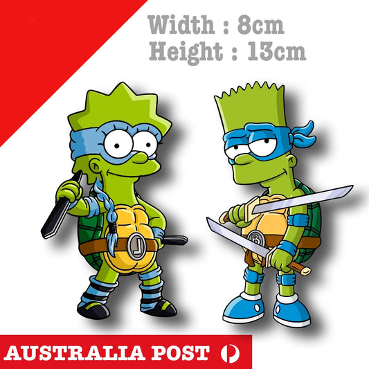 The Simpson , Lisa & Bart As Ninja Turtles Funny Cartoon Sticker