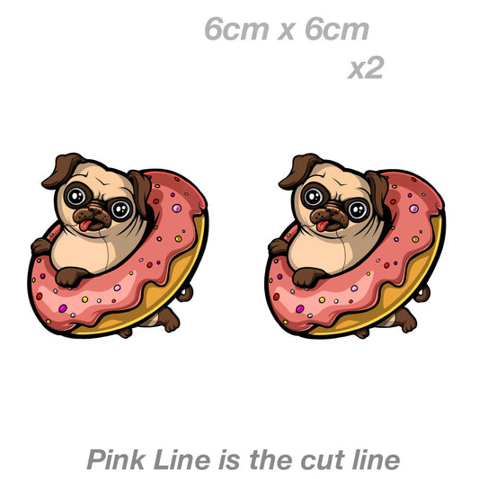 Cute Pug Dog Sticker in Donut Funny Dog  Vinyl  Sticker 