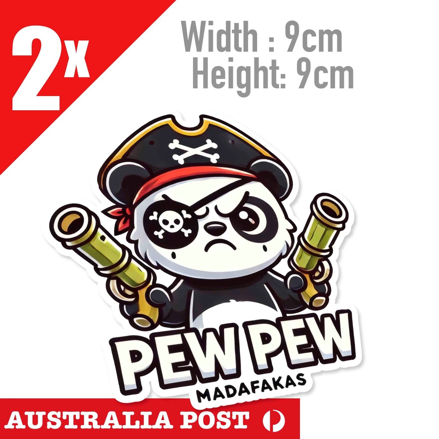 Panda Pirate PEW PEW MADAFAKKAS! Funny Rude, Double Gun Sticker