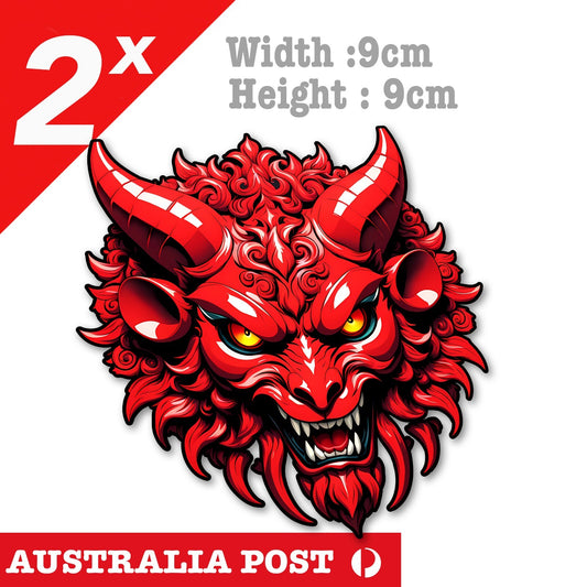 Red Devil Skull Head with Horns Stickers