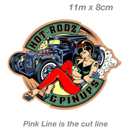 Hot Rodz and Hot Girl with tools Laptop , Car  Vinyl  Sticker 