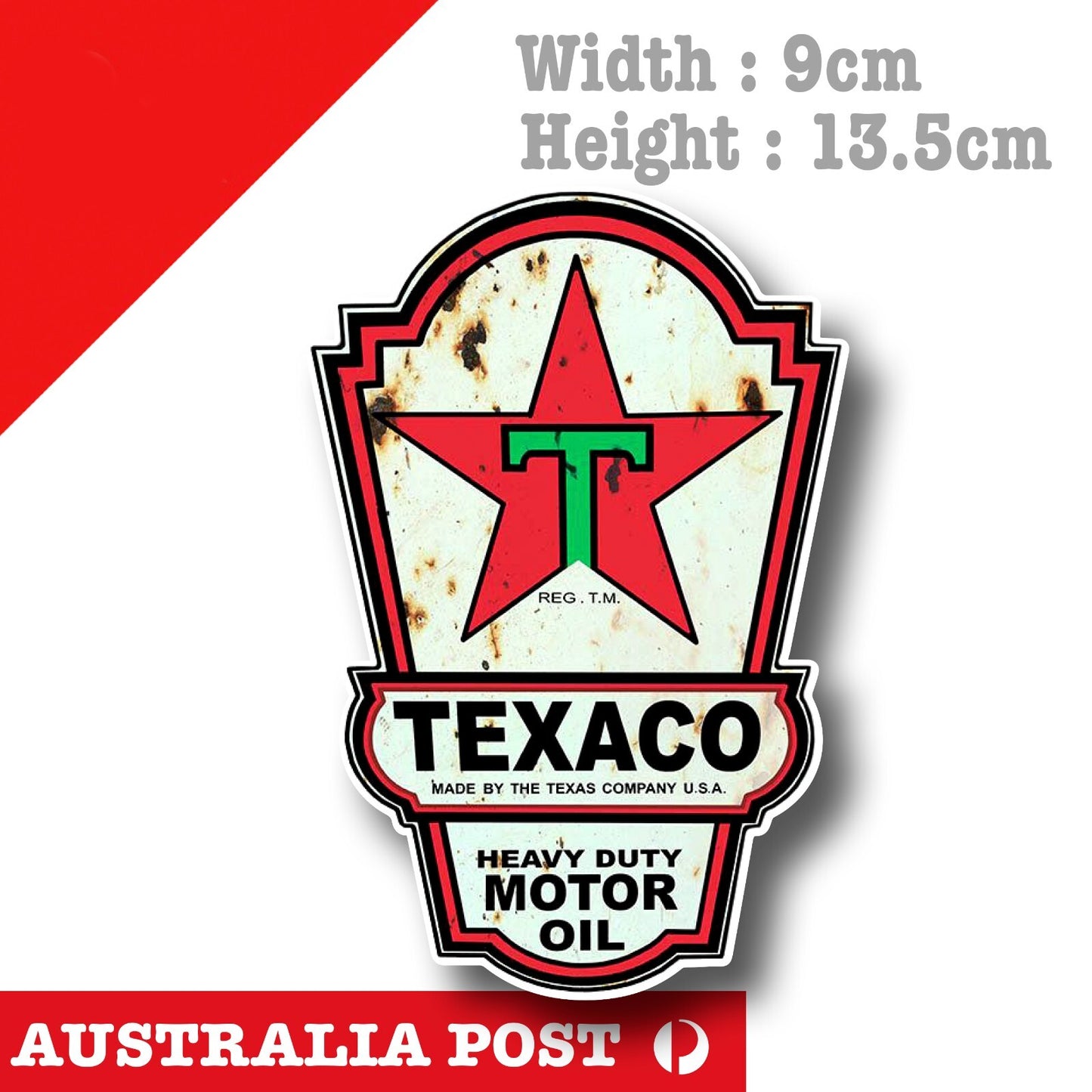 TEXACO Heavy Duty Motor Oil Rusted Vintage Oil Damage Sign Sticker