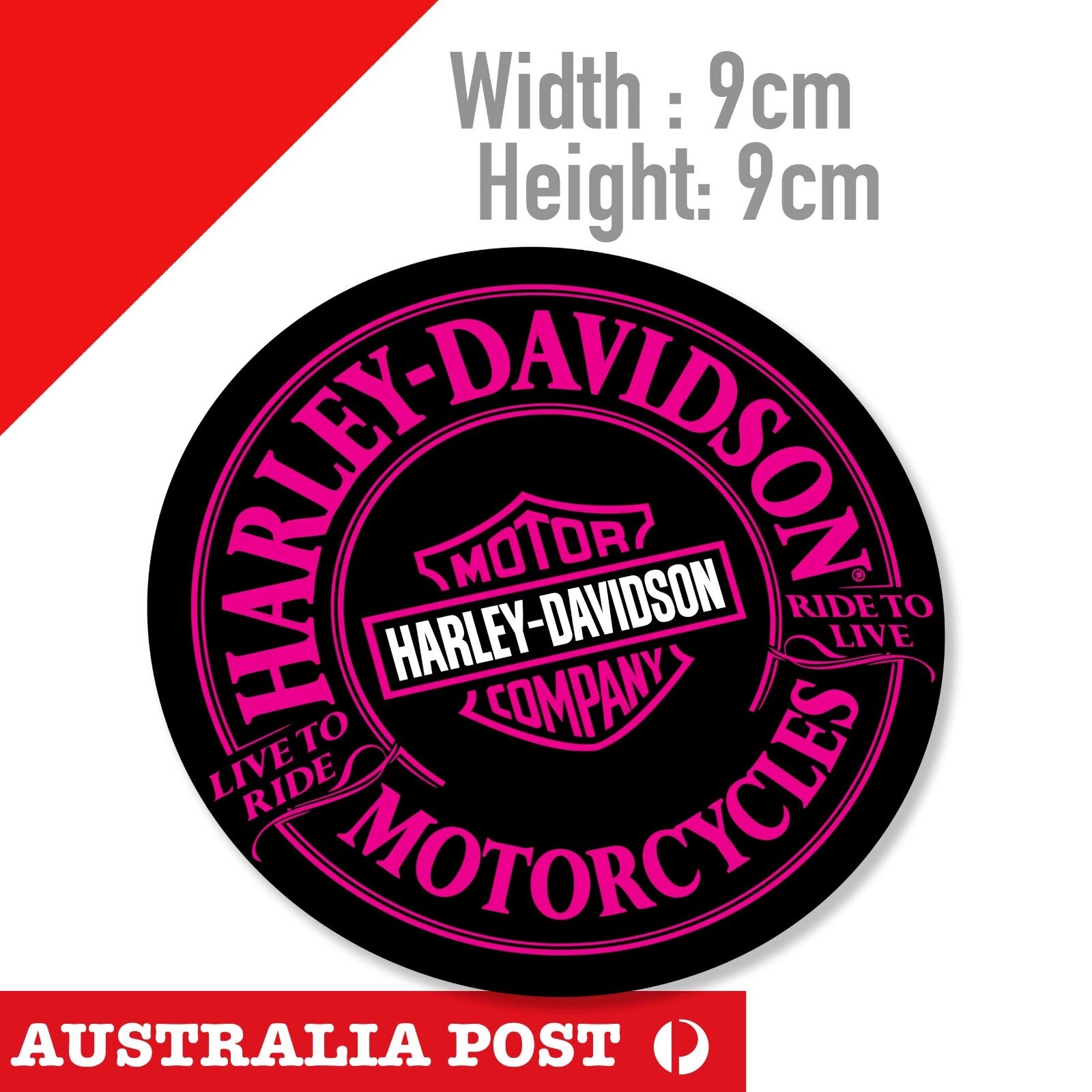 Harley Davidson Round Logo - Live to Ride Motorcycle Pink Round Shield Sticker